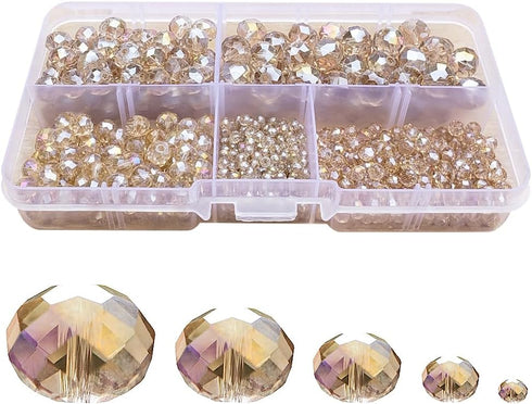 Silver Champagne Rondelle Glass Beads for Jewelry Making, Faceted Briolette Crytal Spacer Beads for Bracelet Necklace Earring (2mm 4mm 6mm 8mm 10m...