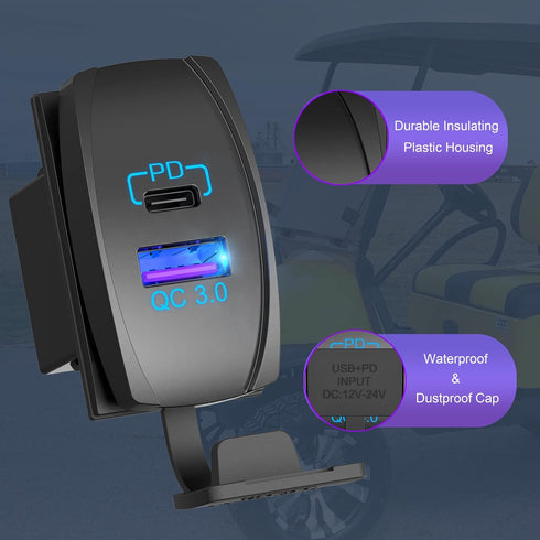 Rocker Switch USB Charger Qidoe 18W Quick Charger 3.0 and PD 20W with LED Rocker Dwitch USB Port Charger for RV,Boat, Marine, Truck, Utv......