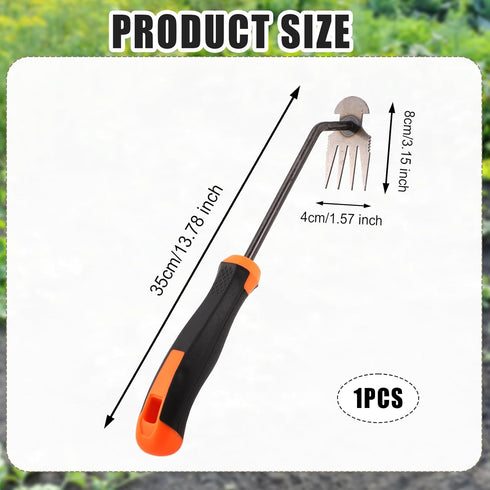 Weeding Artifact Uprooting Weeding Tool, 4 Teeth Hand Weeder Tool Stand Up Dual Purpose Rake with Rubber Handle Pulling Stainless Steel Multifunct...