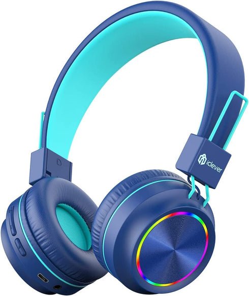 iClever Kids Bluetooth Headphones LED Light Up with Safe Volume, 25H Playtime, Stereo Sound Mic, Bluetooth 5.0, Foldable, On Ear Kids Wireless Hea...