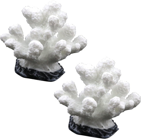 Semetall Sea Coral Sculpture, 2Pcs White Resin Aquarium Ornaments for Fish Tank Decorations...