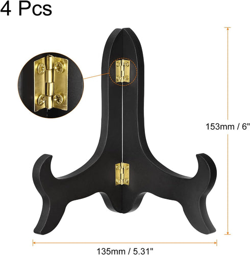 uxcell 4pcs 6" Easel Plate Holder, Wooden Folding Display Stand Black for Decorative Picture Frame...