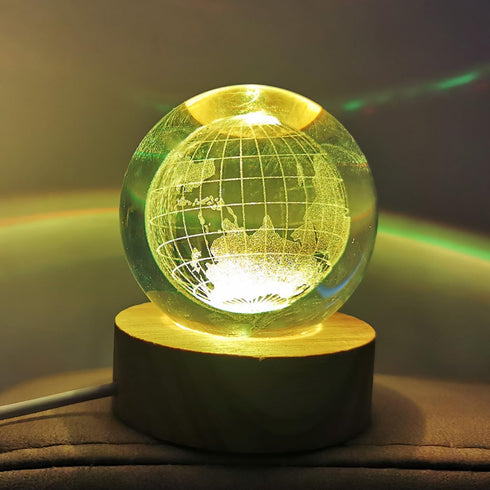 3D Crystal Earth Ball Light with Colorful LED Light Base,Valentine's Day Gift,Color Changing Table Lamp with Remote,Unique Gift for Kids,Girlfrien...