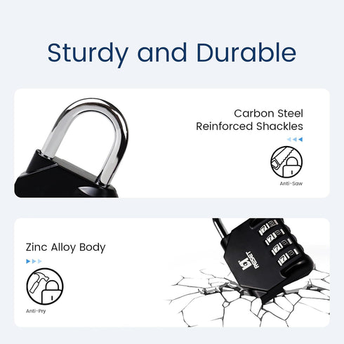 RESET-060 4 Digit Combination Lock Outdoor Padlock for School Gym Sports Locker Fence Toolbox Gate Suitcase Hasp Black...