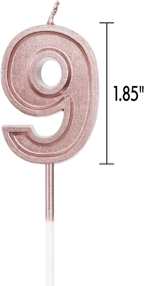 Luter Rose Gold Glitter Happy Birthday Cake Candles Number Candles Birthday Candle Cake Topper Decoration for Party Kids Adults (Number 9)...