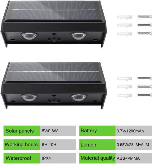 Solar Wall Lights Outdoor 3000K Warm White Downlights Waterproof LED Sconce Dusk to Dawn Solar House Lights for Fence Deck Pathway Patio (2Pack, D...