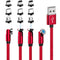 540° Rotating Magnetic Charging Cable (Red 4-Pack 3/3/6/6ft) 3 in 1 USB C Magnetic Phone Charger Cable 2.4A Fast Charge Cord for iPhone Samsung Mo...