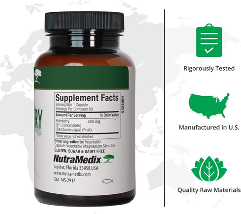 NutraMedix Elderberry Antioxidants Supplement Capsules 500mg - Elderberry Extract to Promote a Healthy Inflammatory Response, Daily Immune Support...