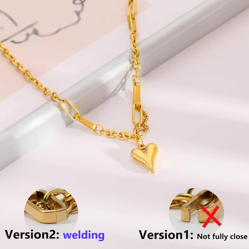 Cute Heart Necklaces for Women Mother's Valentines Day Gifts 18k Real Gold Plated Heart Necklace Small Heart Pendant Choker Necklaces for Women Da...