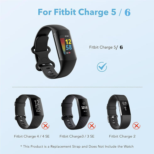 2 Pack Waterproof Bands Compatible with Fitbit Charge 5 / Fitbit Charge 6 for Women Men, Classic Soft Sports Replacement Wristbands for Women Men ...