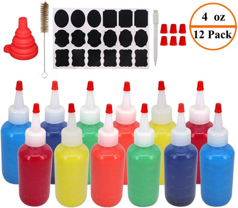 12 Pack 4-Ounce Empty Plastic Squeeze Bottles with Red Tip Caps Multipurpose Squirt Bottle...