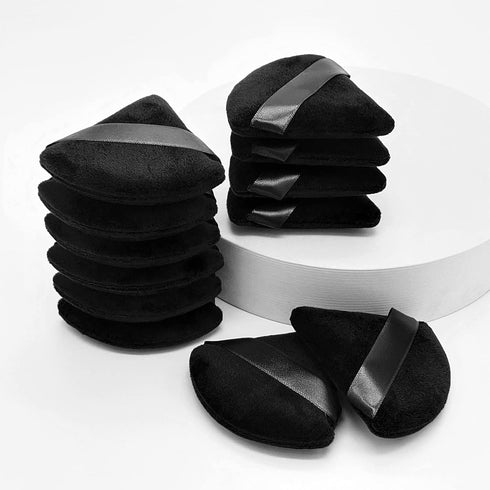 12 Pieces Black Cosmetic Powder Puff,2.76 inch Portable Soft Sponge Setting Face Puffs,Triangle Velvet Powder Puff with Ribbon Band Handle for Loo...