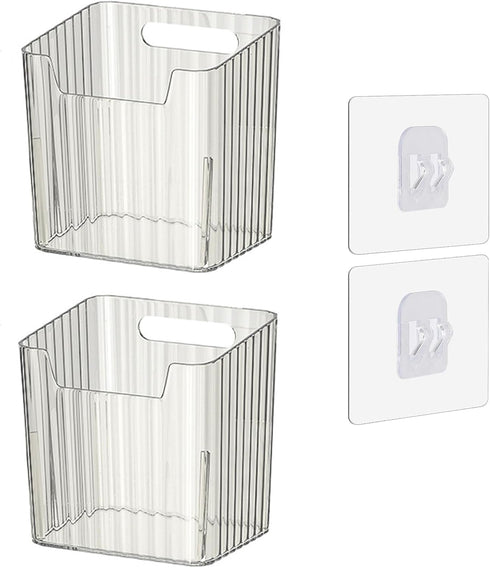 Set of 2 Storage Organizer Bins Wall Mounted Floating Shelves Fridge Organizer Stackable Clear Plastic Storage Bins for Wall, Refrigerator, Kitche...