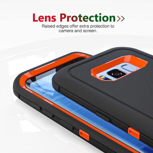 Case for Galaxy S8 with Clip, Heavy-Duty Tough Rugged Shockproof Drop Protective Cover Cases for Samsung Galaxy S8, Black+Orange...