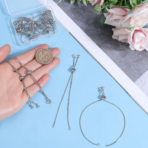 1 Box 12Pcs 9.84 Inch Adjustable Slider Bracelet Chain Slider Chain Bracelets Extender Chains with Rhinestone Brass Slider Bracelets Findings for ...