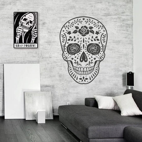 Stay Positive Skull Metal Sign Decor for Grunge, Goth, and Emo Room Styles 12" x 8" (045)...