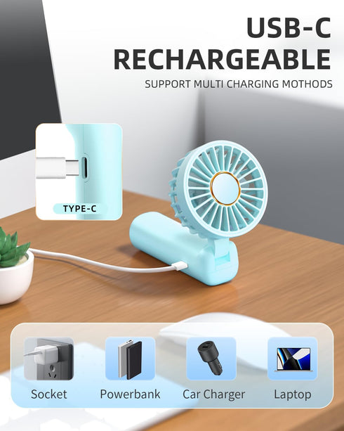 FrSara Portable Handheld Fan, Neck Fan, Mini Desk Fan, Multi-Function Fan, 2000mAh Ultra-Long Battery Life, Ultra-Quiet, 3-Speed Visual Adjustment...