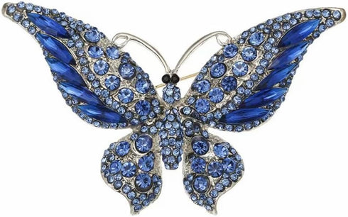Crystal Rhinestone Butterfly Brooch Elegant Lapel Pins Dress Accessories Jewelry Gift For Women Girls (Blue)...