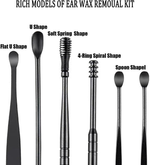 12 Pcs Ear Pick Earwax Removal Kit, Ear Wax Removal Tool, Stainless Steel Earwax Removal Tool with Leather Storage Box (Black+Green)...