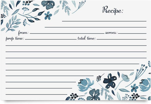 Jot & Mark Floral Recipe Cards 4x6 | Double Sided Thick Cardstock, 50 Count (Indigo Floral)...