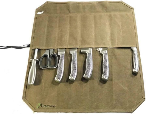Professional Chef's Knife Roll, Waxed Canvas Knife Organiser, Culinary Bag Wrap, Travel Tool Roll Pouch Storage...