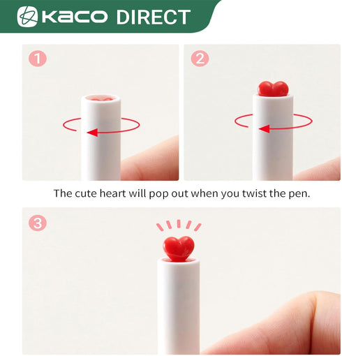 Kaco FIRST Gel Ink Pens, Pack of 2 Pieces Cute Heart Pen Set with Extra 4 Black Refills (2 White)...