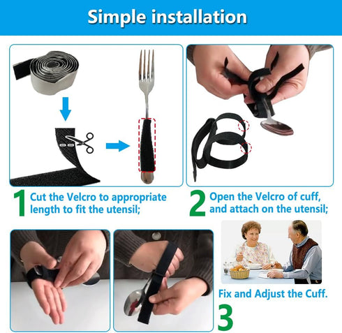 Universal Cuff Adaptive Utensil Holder for Elderly Adults Eating Handicap Utensils Feeding Therapy Tools (3 PCS) Adaptive Holder Cups Spoon Fork G...