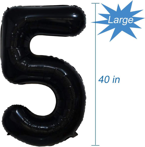 Tellpet Black Number 5 Balloon, 40 Inch...