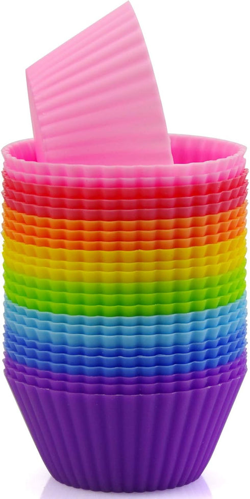 Silicone Cupcake Liners Reusable Silicone Baking Cups Nonstick Muffin Molds Easy Clean Silicone Muffin Liners, 24 Pieces in 8 Rainbow Colors...