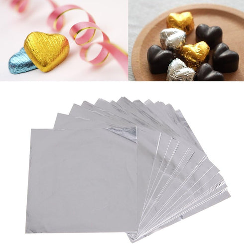 Wowagoga Foil Candy Wrappers - 6x6 Inches Gold Aluminum Foils Paper Chocolate Candy Wrappers for Homemade Candies Gifts Decoration, Silver,Pack of...