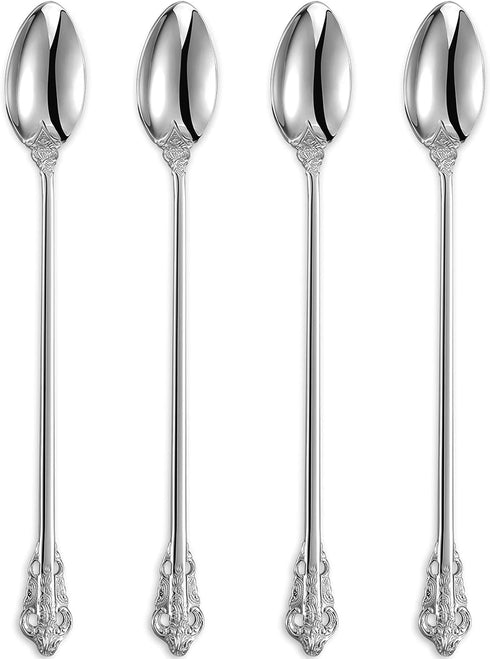 KEAWELL Luxurious 9 Inch Long Iced Tea Spoon Set - 4 Pieces - Gorgeous Design with Exceptional Mirror Polished Finish - 18/10 Stainless Steel- Per...