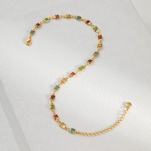 Gold Anklets for Women, Colored Small Zircon Summer Fashion Simple Titanium Steel Foot Chain Jewelry...