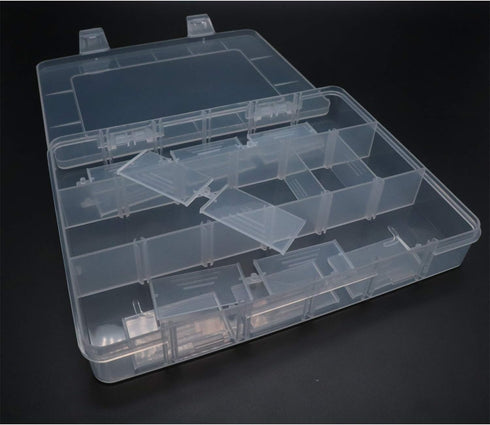 18-Grid Adjustable Plastic Storage Box with Removable Divider for Electronics Jewelry Sewing Tool Gadgets, 7.9 x 5.7 x 1.1 inch...