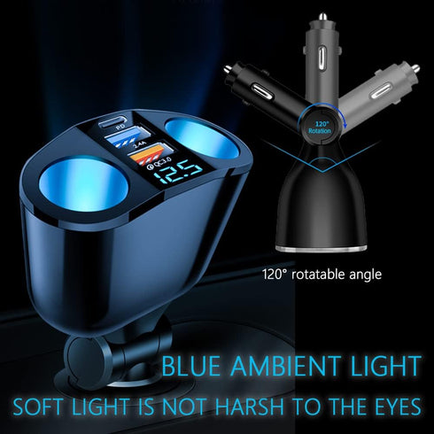 5 Port Cigarette Lighter Splitter,QC3.0&PD 20W Super Fast Car Charger with Dual Cigarette Lighter Plug with LED Voltmeter Compatible with iPhone 1...