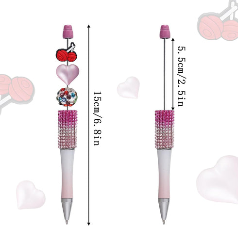 12 Pcs Beadable Pens Rhinestones Beadable Pens Plastic Black Ink Pens for Gift Making Kits Children Students Office School DIY Supplies...