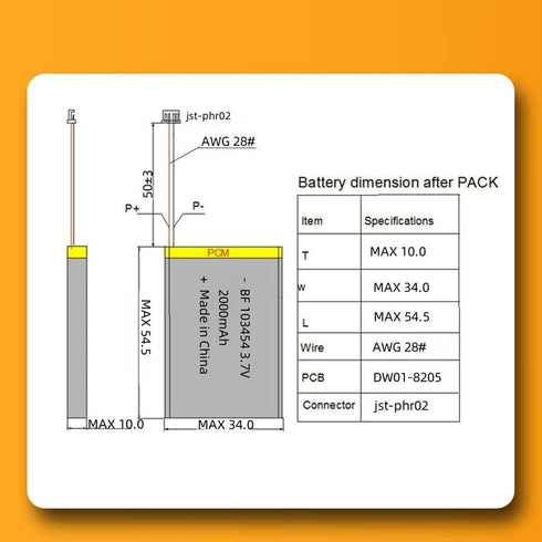 3.7V Lipo Battery 2000mAh 103454 103450 3.7V Lithium Polymer Battery Rechargeable with JST Connector for Speaker and Dashcam......