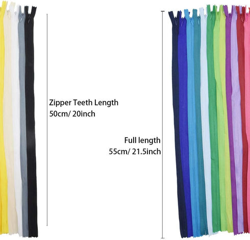 40Pcs 20 Inch Mixed Colors Nylon Invisible Zippers Sewing for Tailor Sewing Crafts, Dresses, Skirts, Pillows DIY Crafter's Special (20 Colors)...
