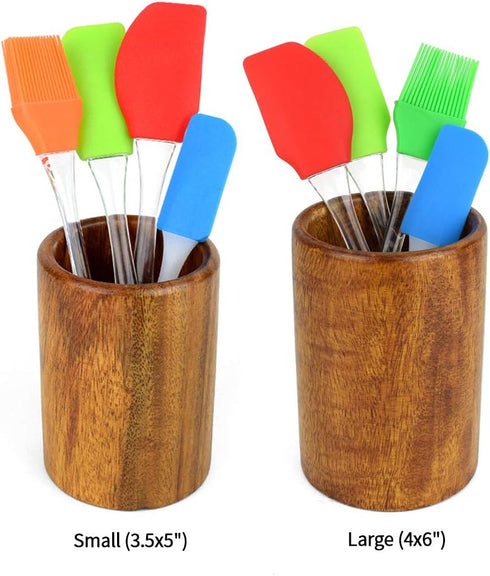 Wooden Kitchen Countertop Tool Utensil Holder Crock for Spoons Spatula Straw Cutlery Accessories Utinsels Storage, 4" x 6"...