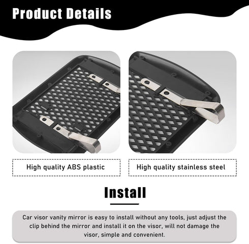 Car Sun Visor Vanity Mirror, Clip-on Rear View Sun-Shading Cosmetic Mirror with HD Glass, Auto Sun Visor Makeup Mirror, Universal Interior Car Acc...