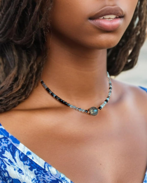 Black Rutilated Quartz/Moonstone Beaded Necklace Protection Necklaces for Women Spiritual Jewelry Choker Love Gifts for Her...