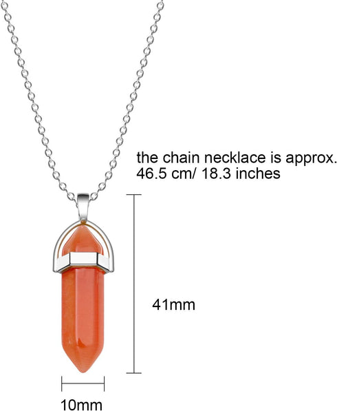 12 Pieces Hexagonal Chakra Crystal Bullet Shape Gemstone Pendant Necklaces Pointed Quartz Stone Chain Necklaces Artificial Stone with Storage Bag ...