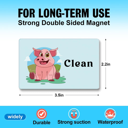 Cute Cartoon Animal Clean Dirty Dishwasher Magnet, Refrigerator Washing Machine Magnet Double Sided Kitchen Reversible Dish Washer Sign, Apartment...