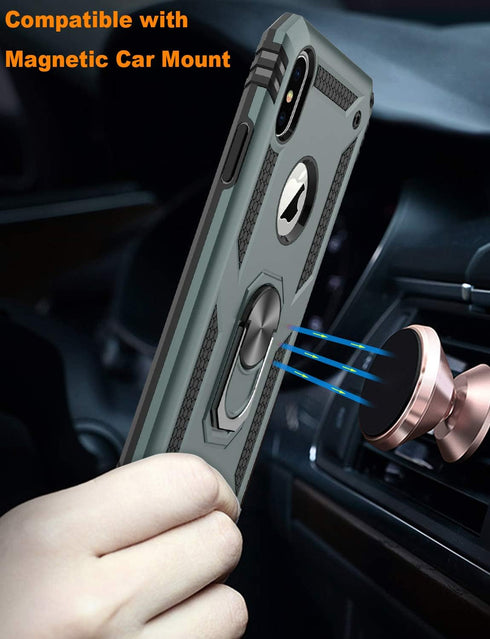 LUMARKE for iPhone Xs Max Case with Tempered Glass Screen Protector - Military Grade 16ft Drop Tested Cover with Magnetic Ring Kickstand, Protecti...