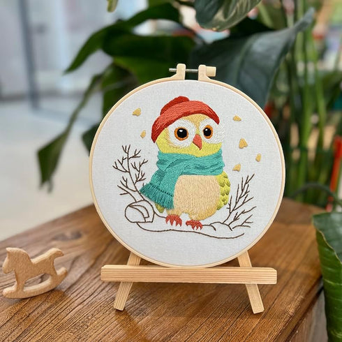 Sbewco Embroidery kit,Embroidery Starter Kits for Adults Beginners with Stamped Pattern,Embroidery Floss + Needles + Hoop, OWL 3 Pack......
