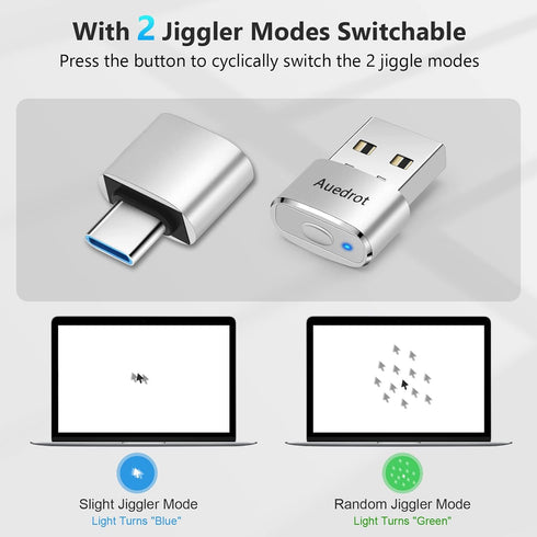 Mouse Jiggler Undetectable Metal USB Mouse Mover with Switch Button, Automatic Mini Mouse Shaker with 2 Jiggle Modes, Driver-Free, Plug & Play, Ke...
