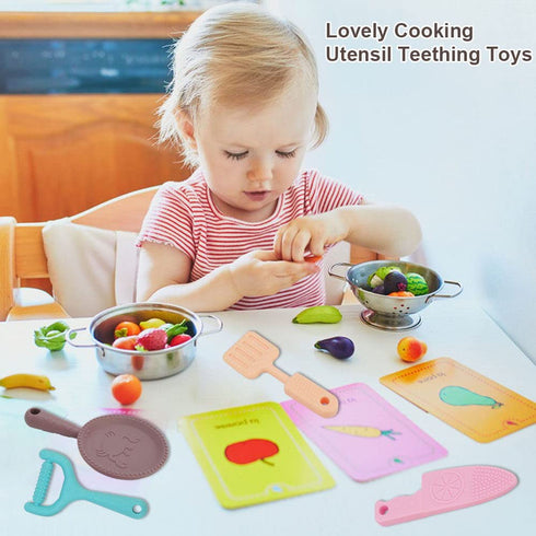 0-BPA silicone culinary kitchen utensil baby teething toys,Chef cooking role playing games training for baby girls boys,Molar chewing freezer teet...