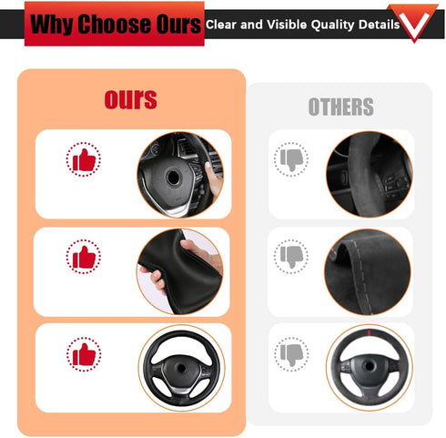 1PC Leather Steering Wheel Cover,Stitch on Wrap,DIY Sewing with Needle Thread,Anti-Slip Car Steering Wheel Protector for Max Diameter 15 Inch(Glos...
