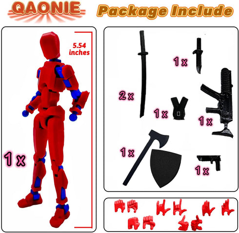 (Assembly Completed) 3D Printed Figure 5.54-inch Dummy13 with Weapon Expansion Set, Full Body Mechanical Movable Toy, Desk Decoration. (Red)...