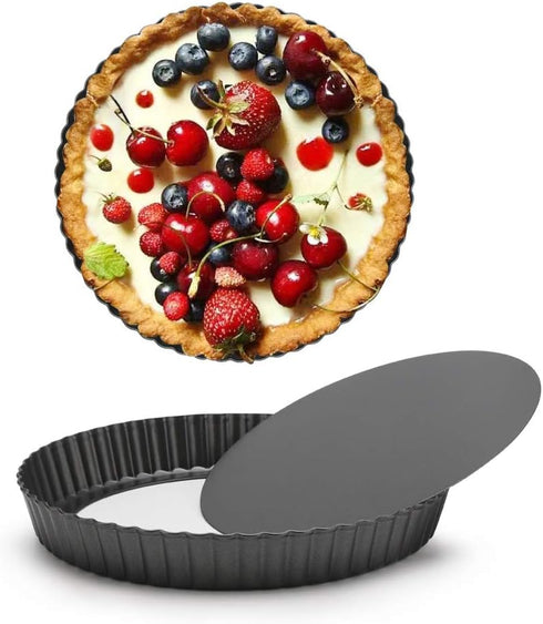 Beasea Mini Tart Pans for Baking, 2pcs 8 Inch Tart Pan with Removable Bottom Small Non Stick Carbon Steel Quiche Pie Pans for Oven Baking...