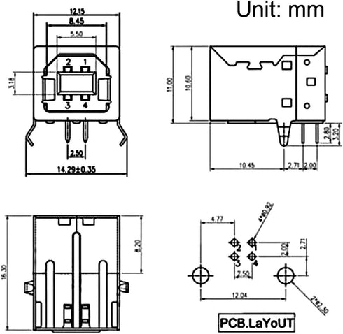 uxcell PCB USB Connector Type-B Female Jack 90 Degree DIP Printer Port 5Pcs...